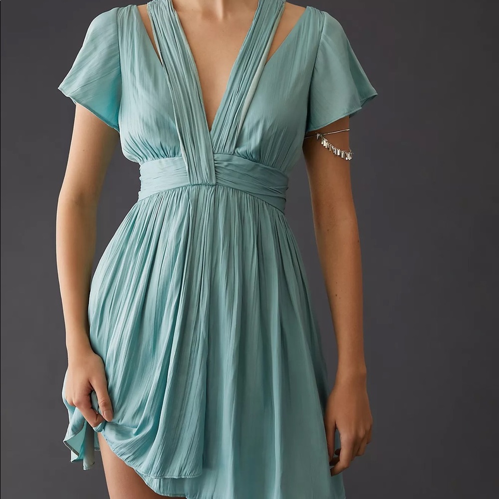 BY ANTHROPOLOGIE DEEP V-NECK VIBRANT MINI DRESS